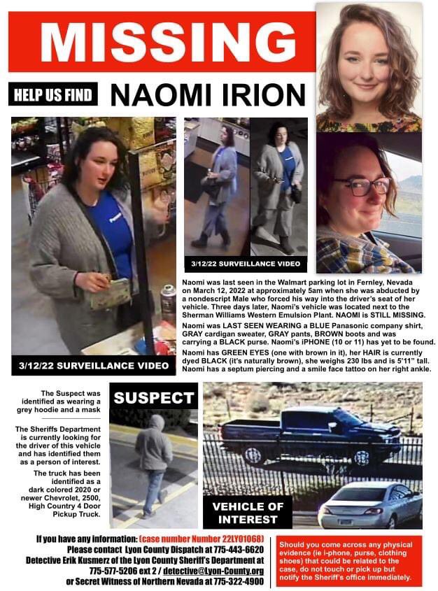 Missing from Fernley, Nebraska

#NaomiIrion 🎗
#MissinginNevada
#MissingPerson