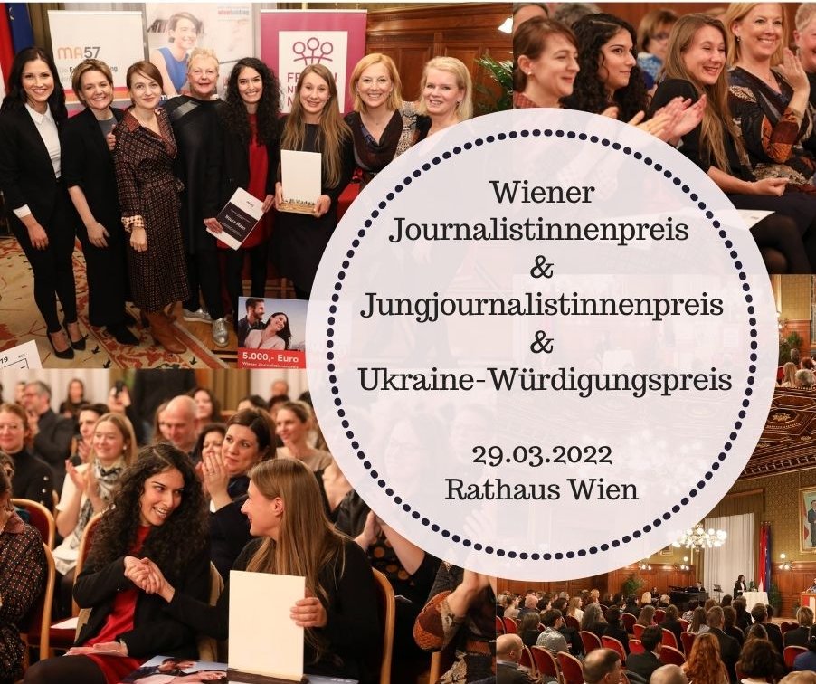 Heute in einer Woche findet unser Preisregen statt! Wir verleihen den Wiener Journalistinnenpreis, den Jungjournalistinnenpreis und den Ukraine-Würdigungspreis! Anmeldung: fb.me/e/1bQD5LYb8