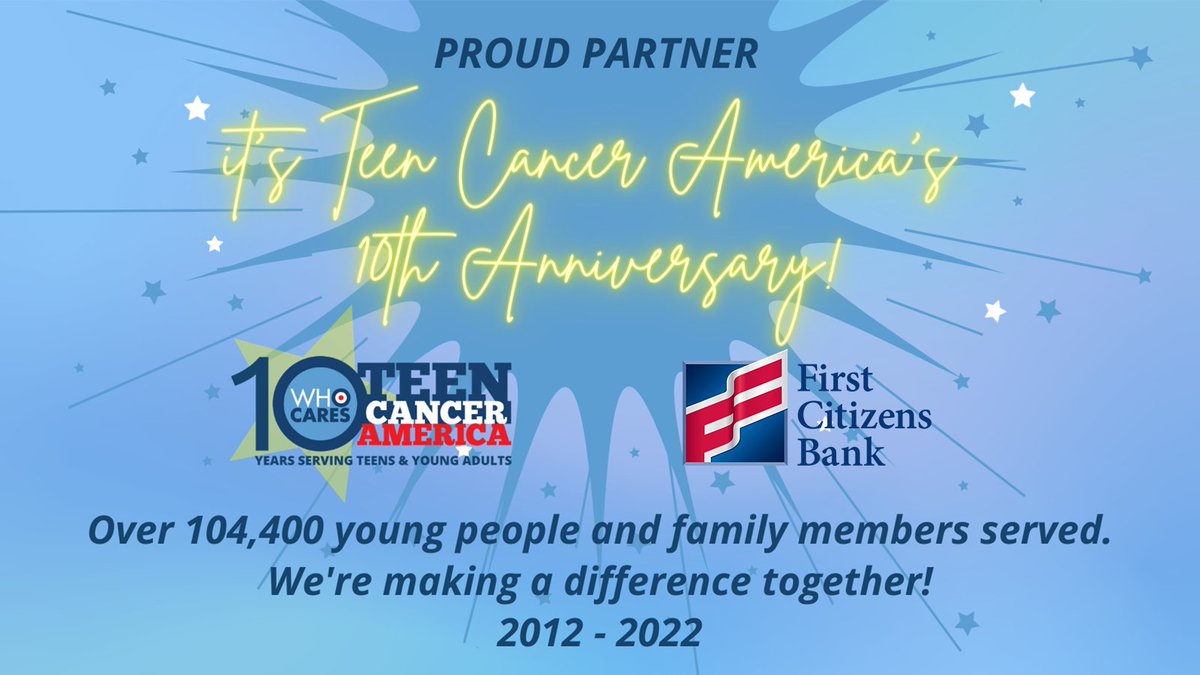 pblgso's tweet photo. RT @firstcitizens: It's Teen Cancer America's 10th Anniversary! Join us in the celebration of serving over 100,000 young people and family members by donating $10 to help TCA continue making a difference. Donate here: https://t.co/fAHc7kIjR4 #fundraising https://t.co/O0IXtT6Qut
