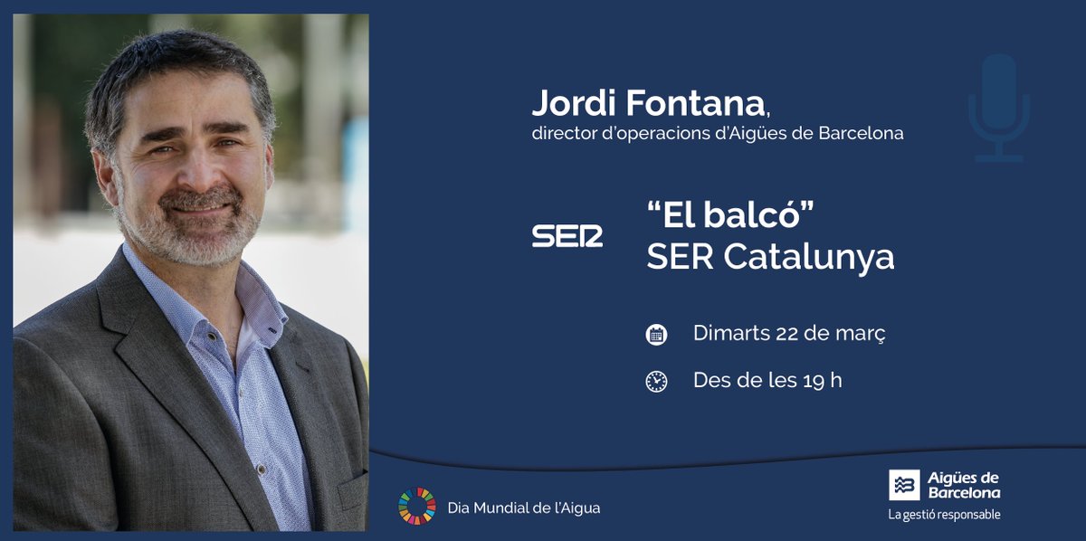 aiguesbcnclient's tweet photo. 🎙️El nostre director d’Operacions, Jordi Fontana, intervé al programa @BalcoSERCAT de @SERCatalunya.

#DiaMundialDeLAigua #InvisibleAlsUlls

📻 Escolta’l en directe a https://t.co/M5AbBjgPNK https://t.co/jPrOFxHXGD