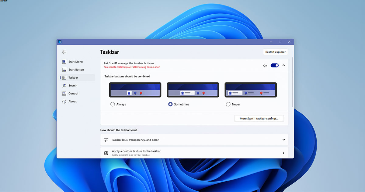 Stardock's tweet image. Start11 v1.2 brings ungrouping to the Windows taskbar - and we're just getting started! If you want to know more about what we're doing to improve your Windows 11 experience, check out this week's blog. #start11 #windows11 #windowscustomization #software
forums.stardock.com/510995