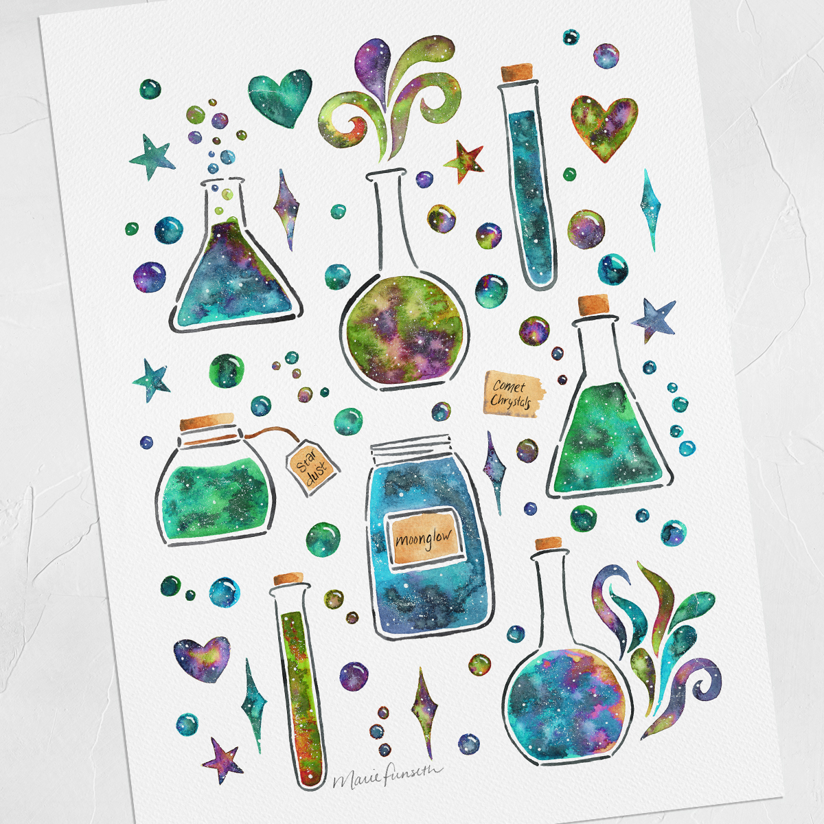 Marie_Funseth's tweet photo. I stumbled upon this new blue-green color palette for my galaxy potions print while I was creating patterns for my new Spoonflower shop, and I think I'm in love! https://t.co/wleLO2vtSj
