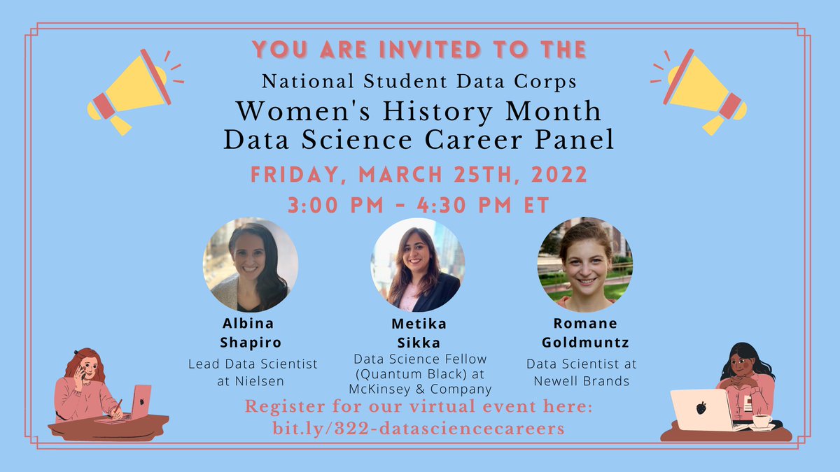 Have a passion for #data and #computerscience? Not sure how to kickstart your career in #STEM?
Join us March 25th for our #WomensHistoryMonth #Data #Science #Career Panel and get industry tips from our fantastic speakers. 

Register: bit.ly/nsdcmar