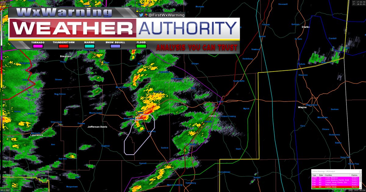 Keep an eye out for this storm in the open warm sector in Covington county #Mississipi out ahead of the main squall line. It appears to be developing its low level mesocyclone rapidly and could be producing a #tornado shortly #severewx #severeweather #wx #mswx
