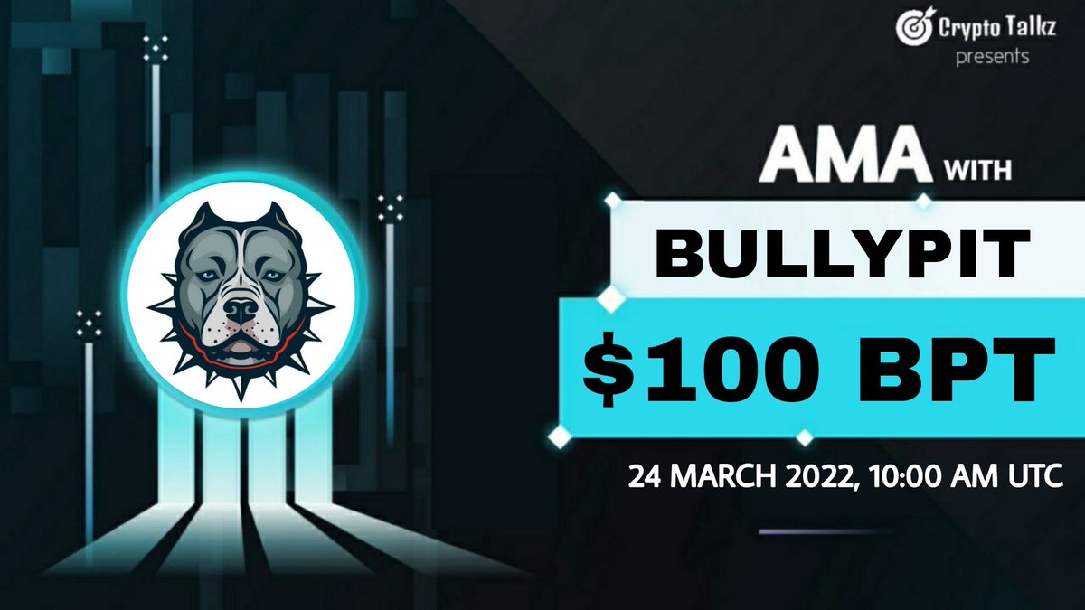 Crypto Talkz will host AMA with Bullypit on 24 March 2022 at 10:00 AM UTC

💰Rewards Pool : $100 BPT

🏠Venue : t.me/Crypto_Talkzs

Rules:
1⃣ Follow <a href="/CryptoTalkzInfo/">Crypto Talkz</a> &amp; @BullypitBand
2⃣ Like &amp; Retweet
3⃣ Comment Questions &amp; Tag 3 Friends (max 3 questions)