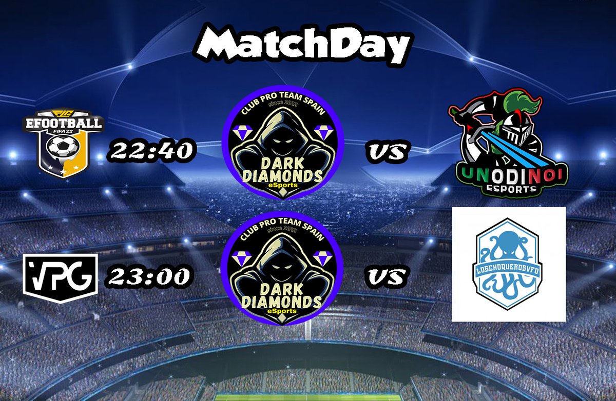 #MatchDay

🏆 @PLGeFootBall
  
⏰ 22:40
 
🆚 @UnoDiNoiFIFA 
 
----------------------------------
 
🏆 <a href="/VPG_Spain/">Virtual Pro Gaming España</a>
 
⏰ 23:00
 
🆚 <a href="/LosChoquerosVFO/">Los Choqueros</a> 

Suerte a los rivales 🤝⚽️

#godiamonds