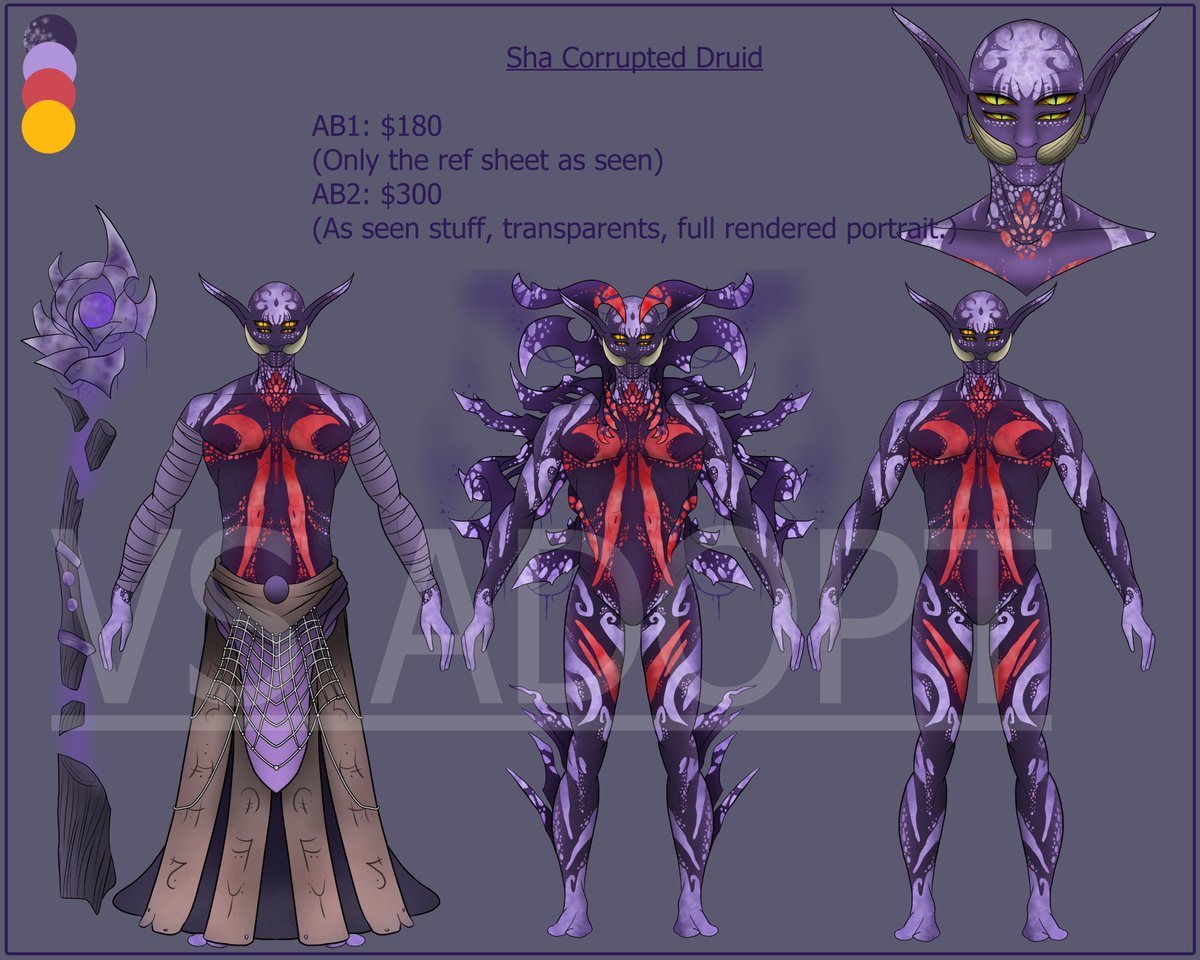 V0idStatic's tweet photo. So changing up the options and adding in a second option just for the ref sheet, no rendered portrait, no transparency options just this without the text and watermark. I do take holds for a week, and only through p*ypal/K*-fi. https://t.co/o0RkqbhXWm
