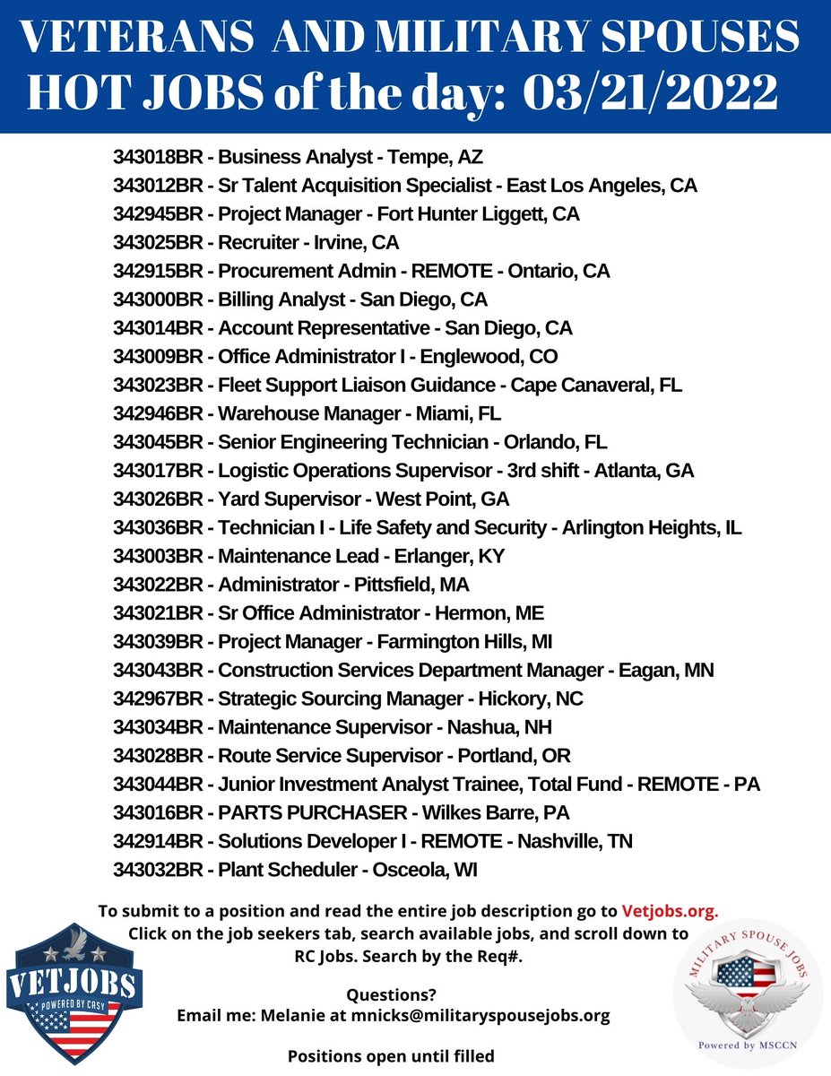 P3O_USAR's tweet photo. @Vetjobcasy Has these hot jobs for today! @USAR_1stMSC @7thMSC  @9thMSC @63rd_RD @81stRSC  @88RDBlueDevils @99thDiv  @USACAPOC @FamilyPrograms https://t.co/FiQr58EUfu