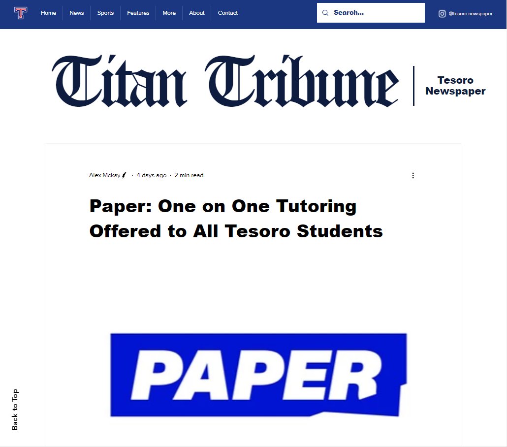 Thanks <a href="/OfficialTesoro/">Official Tesoro HS</a> Newspaper for this article on <a href="/paperlearning/">Paper</a>!😁💯 @capounified
thetitantribune.com/post/paper-one…
