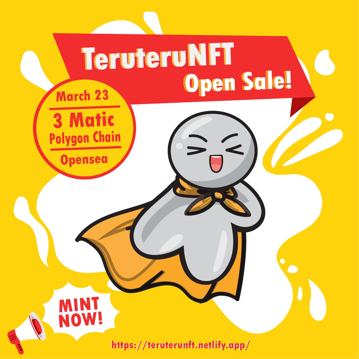 NftTeru's tweet photo. OPEN SALE! TeruTeruNFT（っ＾▿＾）
get a chance 1 nft free every 10 purchases.
Website minting on bio, Mint Now!
#nft #nfts #NFTartist #nftsales #NFTProject #PolygonNFT #NFTGiveaway #NFTCommmunity https://t.co/REoaVbdx1C