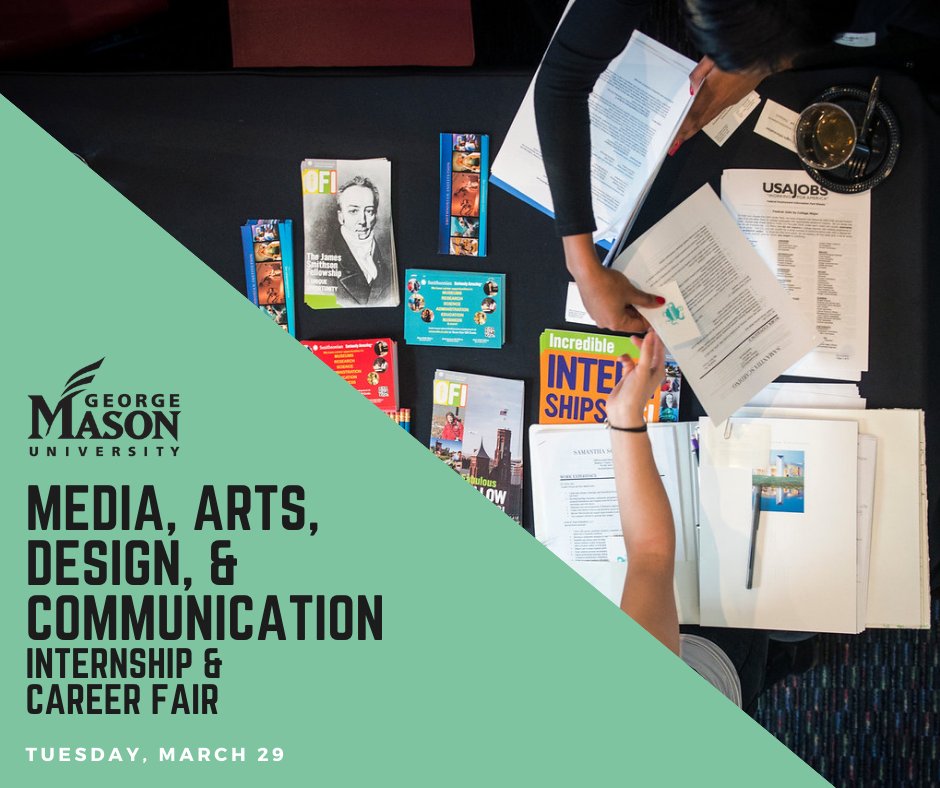 _Mason_Arts's tweet photo. We're one week away from Mason’s Media, Arts, Design, and Communication Internship and Career Fair! Have you registered?
This event opens March 29 from 2:00 – 5:00 PM in the @GMU_CFA Lobby. Register here >> https://t.co/olJEcBvwZD
#MasonEvent #CVPAEvent #MediaAndCommunications https://t.co/4CQAOoqAH9