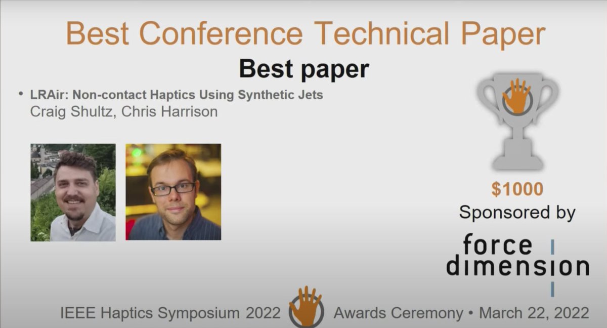 Chris Harrison (@hciprof) on Twitter photo Huge congrats to Craig Shultz on receiving Best Paper at <a href="/IEEEHAPTICS/">ieeehaptics</a> 2022!! Also big thanks to the whole Organizing and Awards Committee for putting together a great symposium in these times. <a href="/SCSatCMU/">CMU School of Computer Science</a> <a href="/cmuhcii/">CMU Human-Computer Interaction Institute</a> #haptics #conference Huge congrats to Craig Shultz on receiving Best Paper at <a href="/IEEEHAPTICS/">ieeehaptics</a> 2022!! Also big thanks to the whole Organizing and Awards Committee for putting together a great symposium in these times. <a href="/SCSatCMU/">CMU School of Computer Science</a> <a href="/cmuhcii/">CMU Human-Computer Interaction Institute</a> #haptics #conference