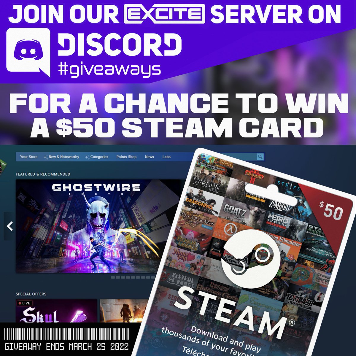 ShopExcite's tweet photo. Looking for a new game on Steam?
Join our discord https://t.co/70eDc10Ml8 and Enter our Giveaway to win a free $50 Steam Card under #giveaways so what you waiting for! #pcgaming #steam #games https://t.co/3Ok9EwDonn