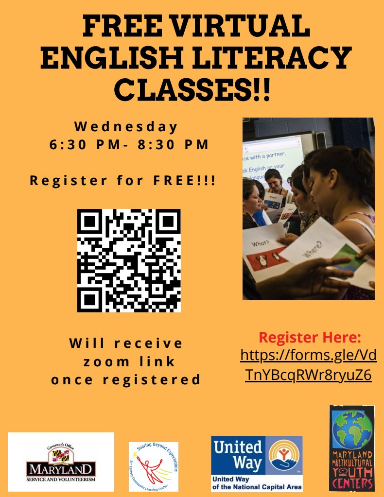LAYC/MMYC will be starting our Free Virtual English Classes on Wednesday March 23rd from 6:30 - 8:30 PM.

If you are interested in joining our English Class please register here:  forms.gle/RWaxp8QFHffxS7…
