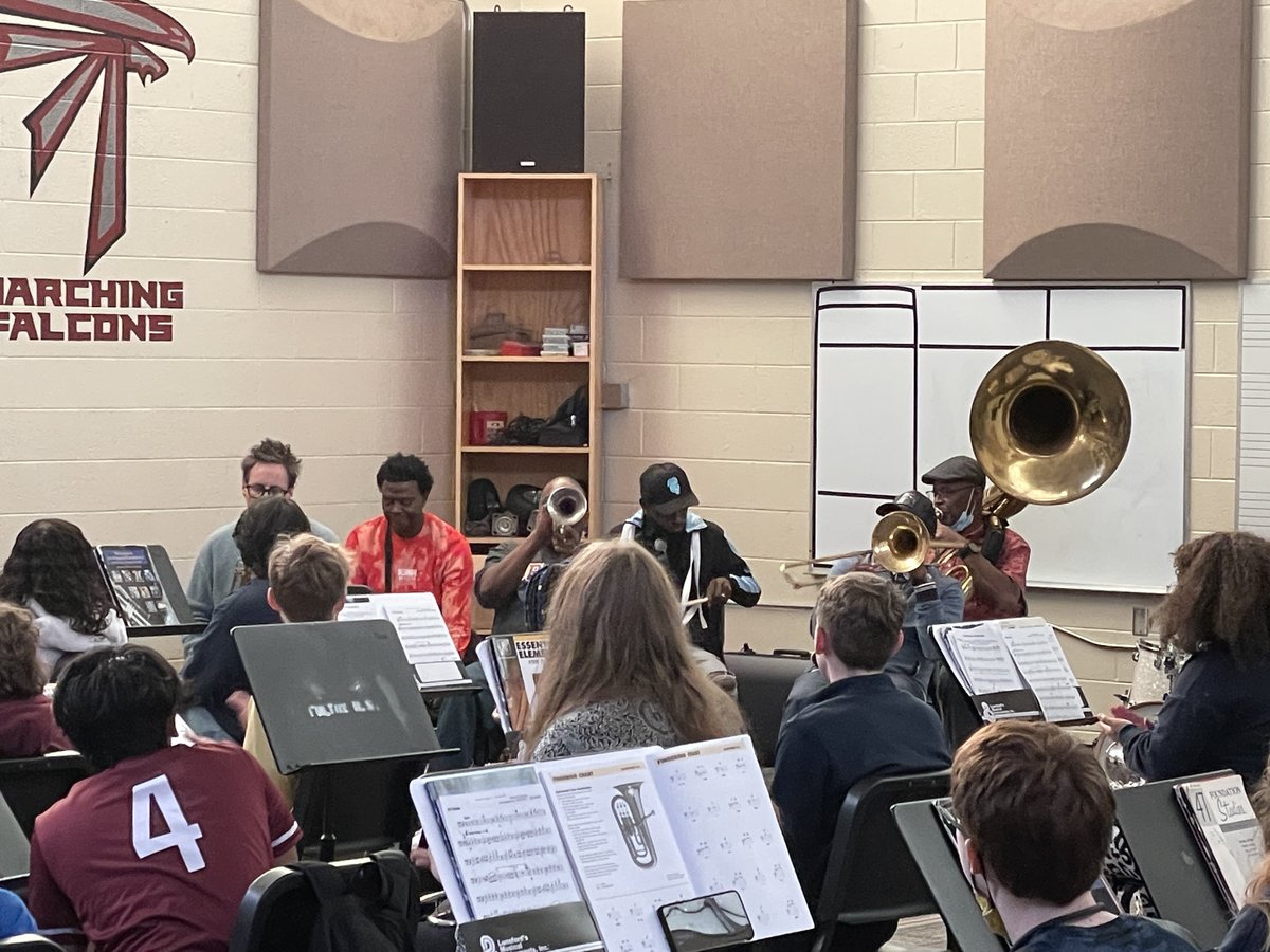FultonHigh's tweet photo. Our Fulton Band students got a master class today in jazz and Blues today from the brass jazz band from Preservation Hall in New Orleans. They are here for the #BigEars music festival this weekend. https://t.co/K9iLjQxUrt