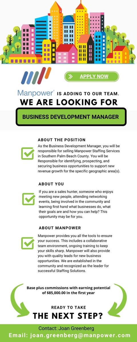 ManpowerSFL's tweet photo. Manpower is growing and adding to our team. Looking for a Business Development Manager in Southern Palm Beach County. For more information, please email: joan.greenberg@manpower.com
#businessdevelopment #nowhiring #manpower https://t.co/2puYQMXzwo
