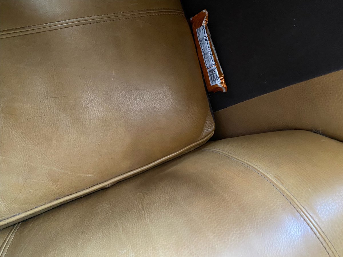 KatieCasss's tweet photo. My parents’ dog always gets into stuff when she’s alone but can’t eat it all so she hides it in the couch for safekeeping https://t.co/suh8L7jYYm