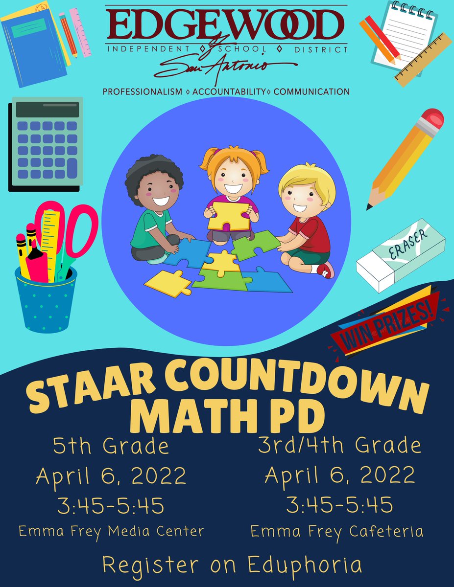 MathReymundo's tweet photo. 📢3rd-5th Grade Math Teachers- Ready to learn about fun and engaging ways to review for STAAR? Join us for our STAAR Countdown PD! Register on Eduphoria. #EISDMATH https://t.co/wVYK1EEPWS