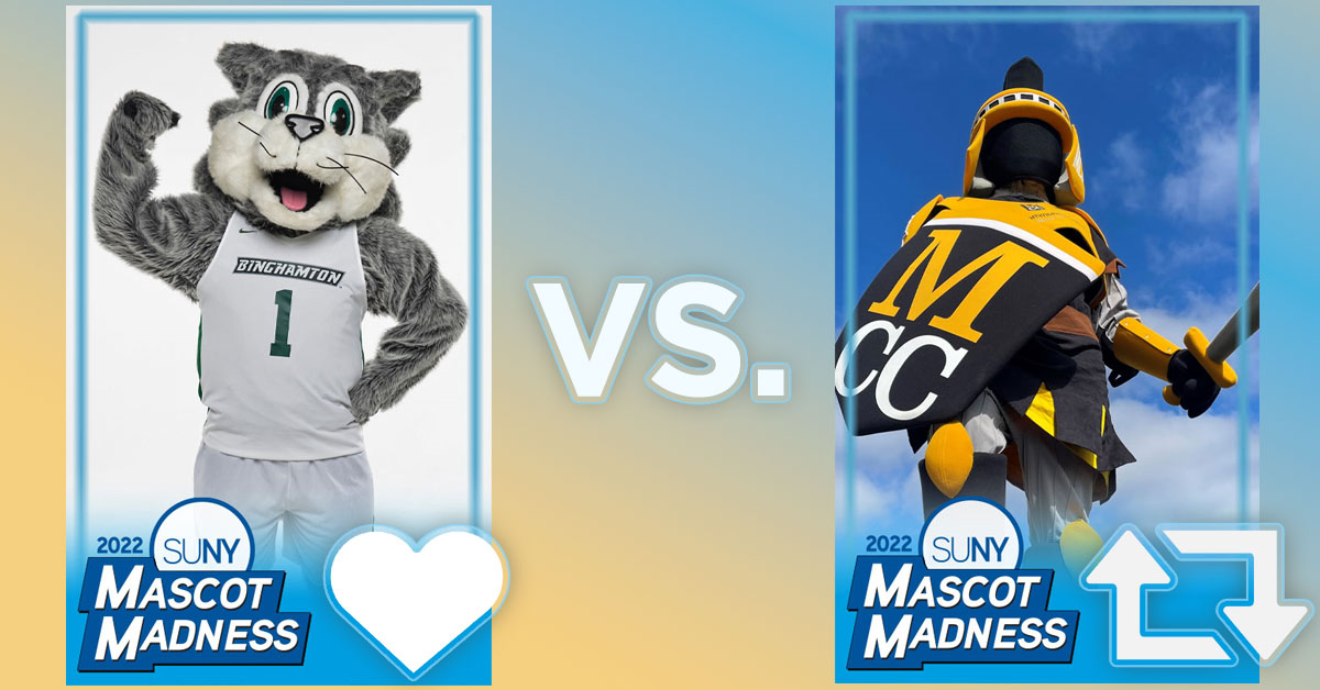 #SUNY #MascotMadness 2022 bonus votes - Region 2, Game 8:
Like = Baxter Bearcat of <a href="/binghamtonu/">Binghamton University</a> 
RT = Tiberius of <a href="/MonroeCC/">Monroe Community College</a>