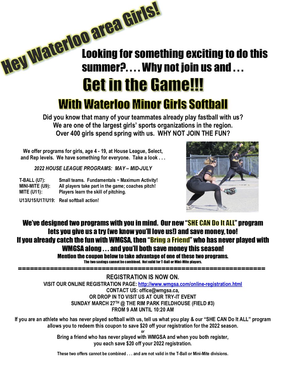 Are you a Waterloo area athlete looking for something to do this summer?  Check out our SHE CAN do it ALL program!