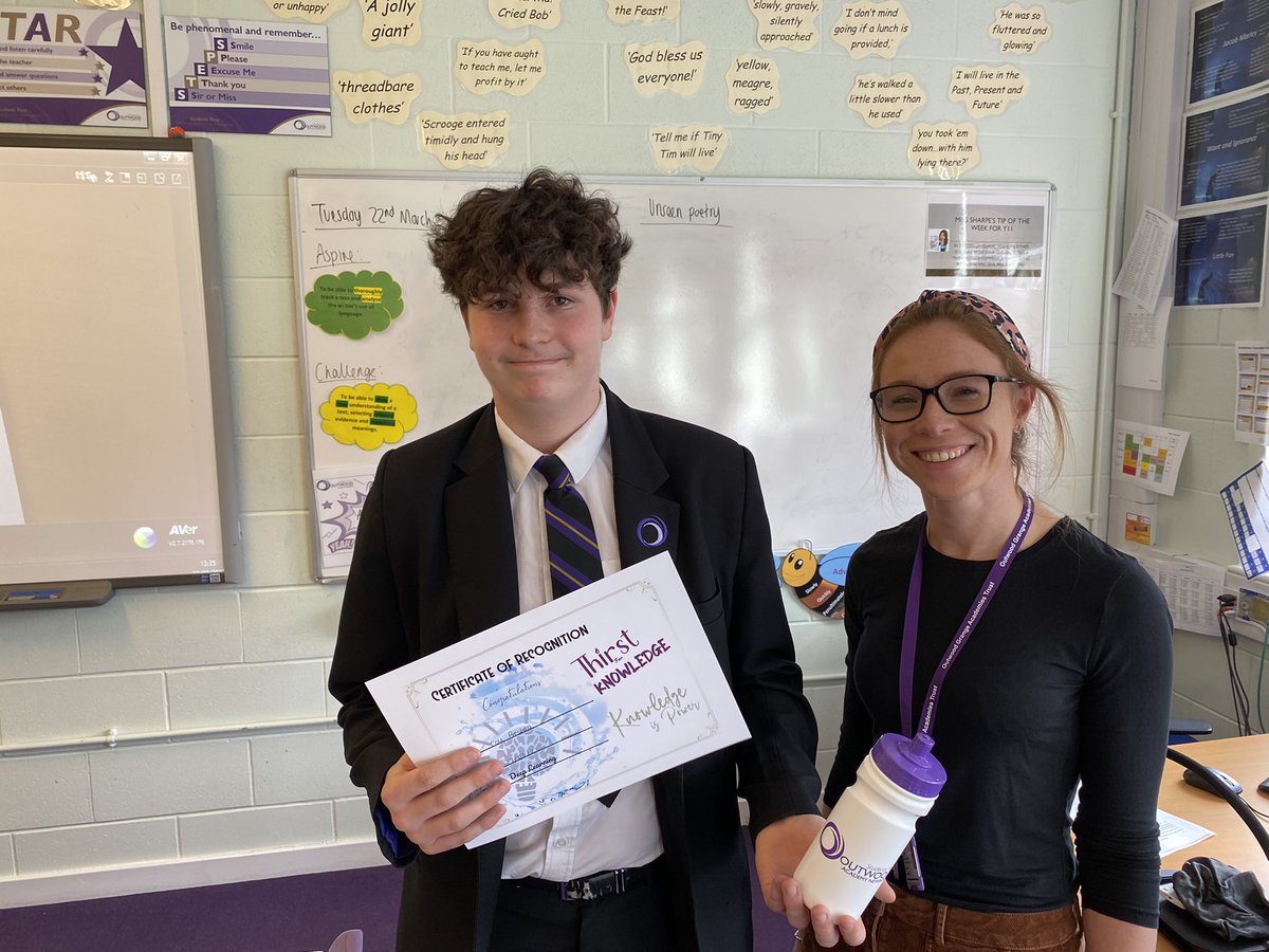 OutwoodNewbold's tweet image. It was lovely to hand out another Thirst for Knowledge award today. This time it was Cole in Y11 for some amazing work on Romeo &amp;amp; Juliet. 

He was smiling on the inside. 😁

Well done Cole.
#ThirstforKnowledge 
#NewboldProud
