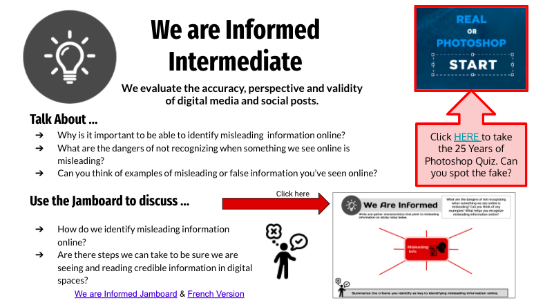 UGDigCitLead's tweet photo. 💡 We Are Informed 💡This month's #DigCitDash can help Ss in Pr, Jr, Int and Sr divisions engage in conversations about the validity and perspective of digital media and social posts. Check it out here👉 https://t.co/tnLqEsN1Rw https://t.co/afJtXC9VD4