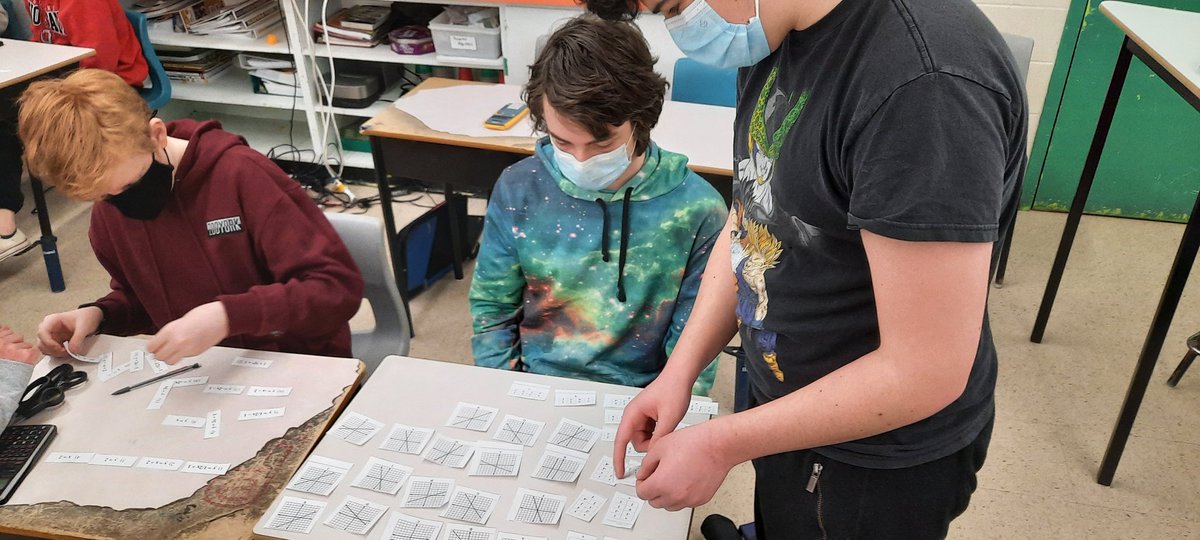 MrSimpsonMath's tweet photo. Grade 9 worked together to match 18 graphs, 18 equations and 18 table of values. Lots of great discussions and strategies for how complete the task. https://t.co/wC6eJlgnlv