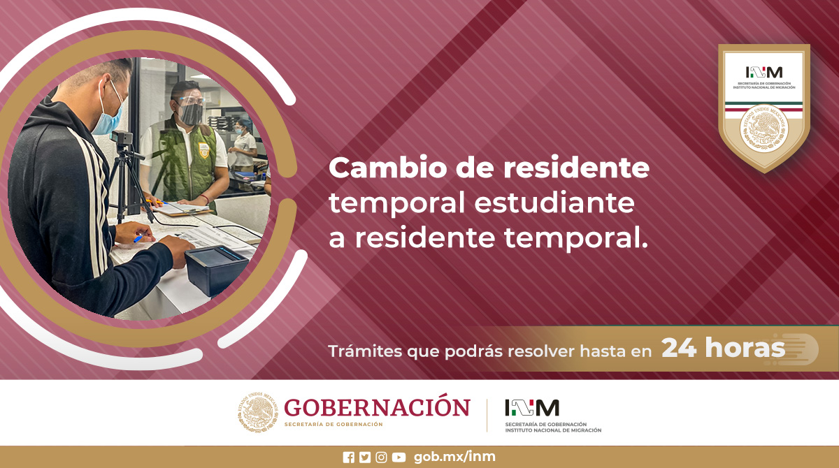 Si vas a realizar el Cambio de Residente Temporal Estudiante a Residente Temporal, ahora podrás hacerlo en 1 día. Consulta más: bit.ly/3uWW9tG