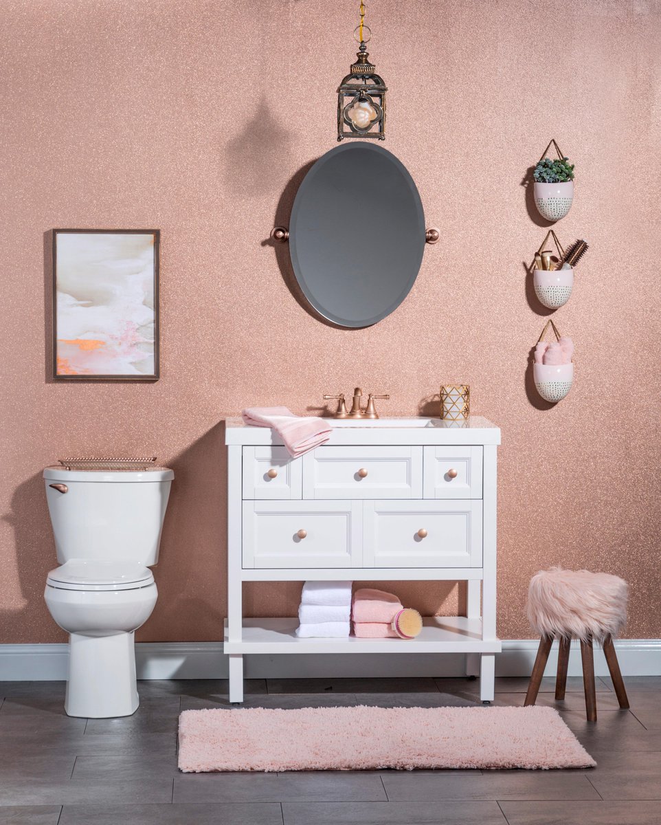 RustOleum's tweet photo. Your #PowderRoom is coming up rose gold! Use our Glitter Interior Paint to achieve this look: https://t.co/kGxGwpfsSZ
Pro Tip: This looks great over a base coat of #ROStudioColor Wall Paint in Ballet Slipper 💕 https://t.co/CS8YqVewRQ