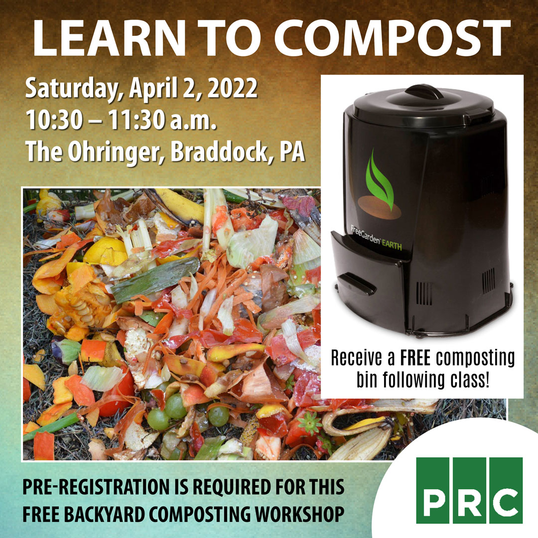 PRC_Litterbug's tweet photo. Residents of @BraddockBoro_, #Duquesne, @HomesteadPA, #Munhall and #Rankin: Register for a #free @PRC_Litterbug Composting Workshop April 2 at #TheOhringer in #Braddock. Receive a free #compost bin. #Workshop funded by @PennsylvaniaDEP. Contact nancym@prc.org to register. https://t.co/PVhRnUPpJA