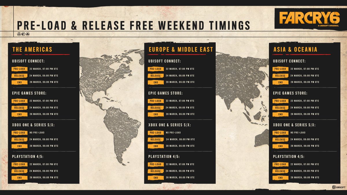 Tell your friends - the first Far Cry 6 Free Weekend is 24th - 27th March and it includes the brand-new Stranger Things Crossover Mission!

Preload is available now. Please check this map to see when the Free Weekend starts in your time zone. 

#FarCry6