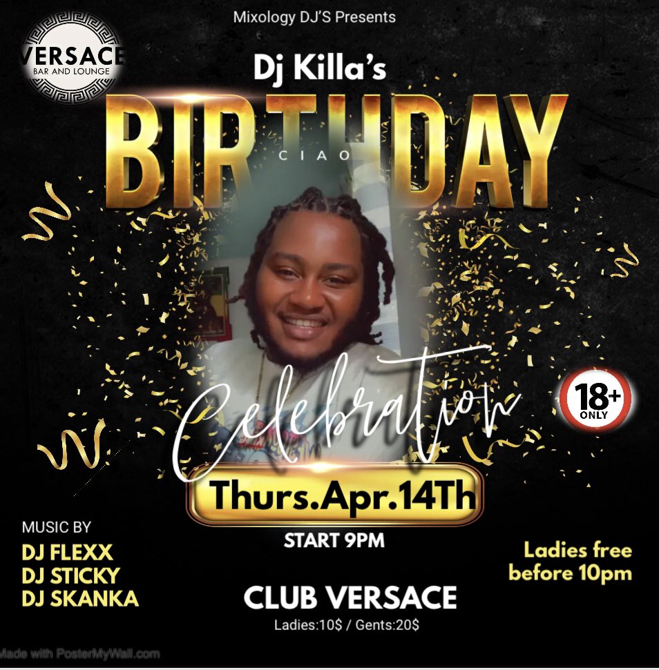 LIKE AND SHARE !!!!!Let’s make it happen ‼️ April 14, 2022 we at club Versace  , help me celebrate my birthday first party ever make sure call a friend or text a friend let them kno we out side 💯💯💯🕺🏾🕺🏾🕺🏾🕺🏾🕺🏾 🎉🎉🎉🎉🎉🍾🍾🍾🍾🍾🍾