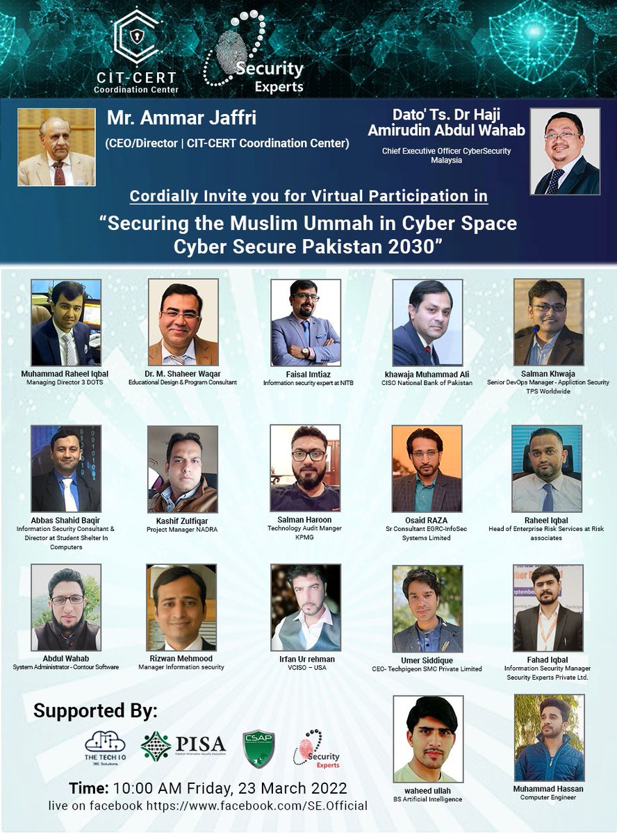 seomarketingus's tweet photo. Abbas Shahid Baqir Director Student Shelter In Computers Speaker OIC Cyber Security Conference
PK Time: Mar 23, 2022 10:00 AM
Join Zoom Meeting: 
https://t.co/zG8lk2JghM...
Meeting ID:856 9295 6647
Passcode:699676
 #OICConferencesPK2022 #Pakistan #OICInPakistan #OIC48CFM #Lahore https://t.co/ejCIGRNJkE