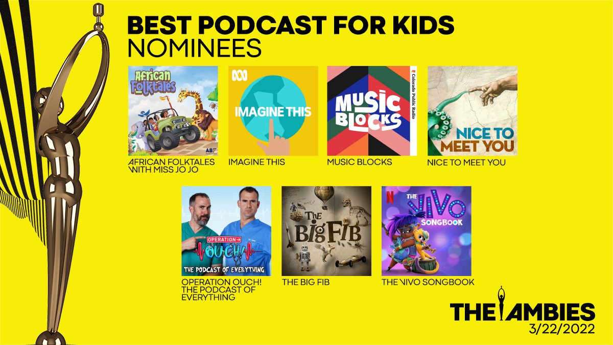 AdondeMedia's tweet photo. Tonight’s the night! Our CEO @martinacastro will be presenting at #TheAmbies at 9pm ET + we're nominated for TWO awards: "Best Original Score" for the Duolingo French podcast &amp; "Best Podcast for Kids" for the #VivoMovie podcast. 

Watch it live here: https://t.co/FMCEpqBwWD https://t.co/87kduyWVOD