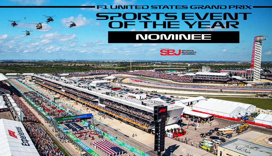 COTA's tweet photo. We are thrilled to have the 2021 @F1 United States Grand Prix nominated as @sbjsbd's "Sports Event of the Year!" https://t.co/9szWfeImVX