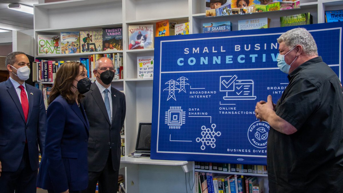 During their visit to the Pelican State, Vice President Harris and Deputy Secretary Graves were joined by Governor John Bel Edwards and Acadiana Planning Commissioner Monique Boulet for a tour of Sunset Library, where they met with community members impacted by broadband connectivity issues. 