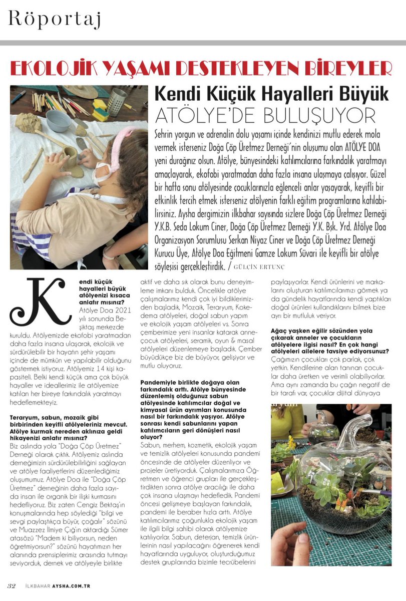 mamguralle's tweet photo. Aysha Dergisi bahar sayısında Doğa Çöp Üretmez Derneği ve Atölye Doa olarak biz de varız. Bu keyifli röportaj için çok teşekkür ediyoruz. https://t.co/NzRpqCFp5m