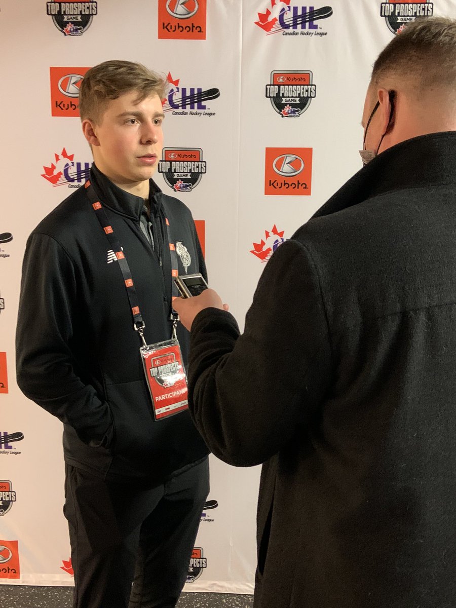 QMJHL's tweet photo. Media Day for the boys before tomorrow’s @KubotaCanadaLtd Top Prospects Game! 🎥 🎤
#KTPG | https://t.co/CZ5i8Pt0Fu https://t.co/AyyFbOemuB