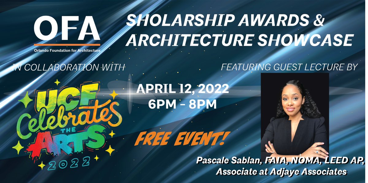 Join OFA's Scholarship Awards featuring a guest lecture by <a href="/PascaleSablan/">Pascale Sablan</a> of <a href="/AdjayeAssoc/">Adjaye Associates</a> on April 12th at UCF Celebrates the Arts! Learn more at orlandoarchitecture.org/scholarship-aw…

#OFA #architecture #futurearchitects <a href="/UCFArchitecture/">UCF Architecture</a> <a href="/valenciacollege/">Valencia College</a> <a href="/UF/">FLORIDA</a>