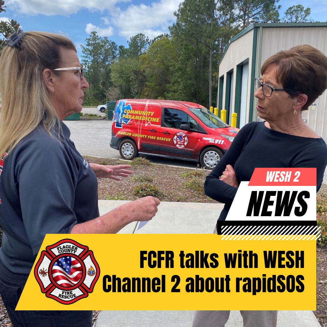 FC_FireRescue's tweet photo. Tune in to this evenings news, WESH Channel 2 News with the one and only @ClaireMetzWesh! She interviews FCFR Community Paramedic Caryn Prather about rapidSOS and how important it is to get everyone signed up! Sign up today https://t.co/kUEkA0RygK #wesh #rapidsos #fcfr #flagler https://t.co/Gafa9igPGU