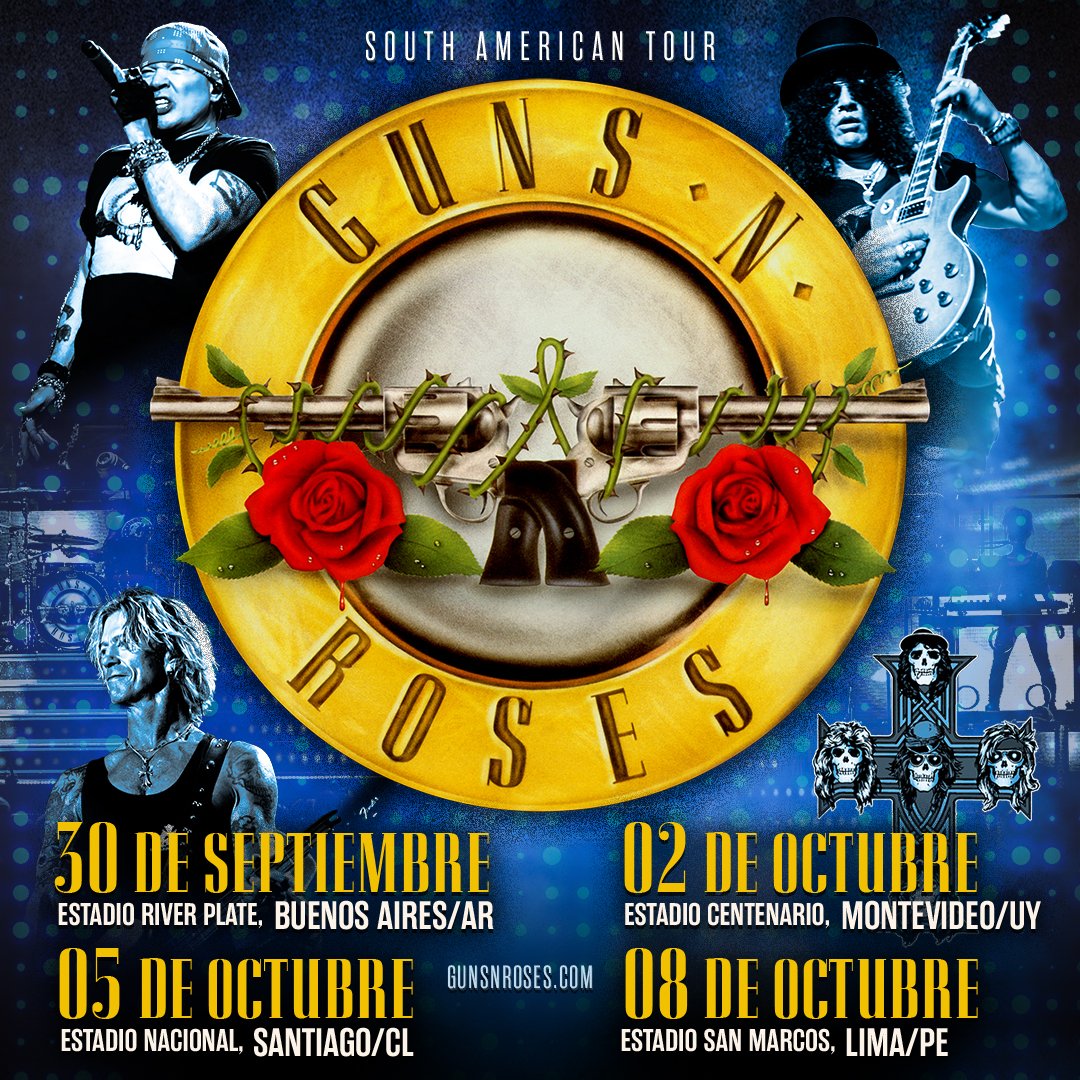 gunsnroses's tweet image. We're back, South America!🌹Presales coming soon…

Buenos Aires, Argentina: September 30
Montevideo, Uruguay: October 2
Santiago, Chile: October 5 
Lima, Peru: October 8