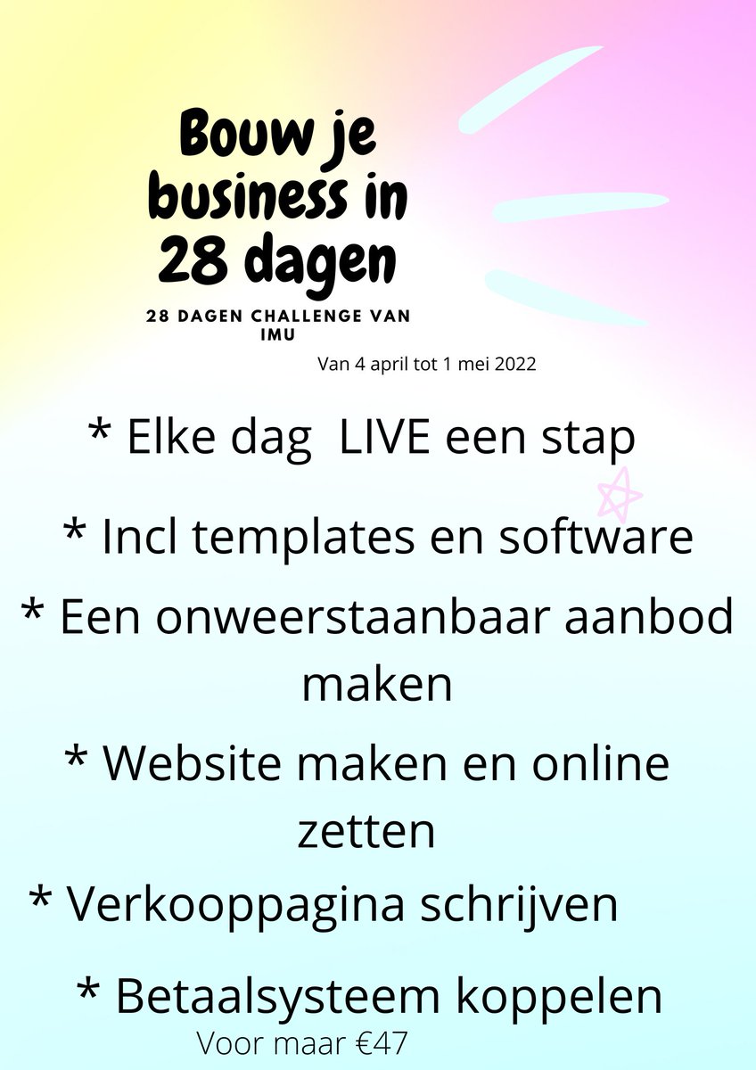 In 28 dagen jouw online business bouwen? Doe mee met de 28 dagen challenge!
shop.imu.nl/28-dagen-chall…