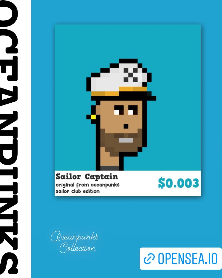 Sailor Captain ⛵⛵
Opensea | Polygon
0.003 🔮
No gass ❌⛽

Link on bio 🌴🍻
Alternative 💙🏄‍♂️
opensea.io/assets/matic/0…

#oceanpunk_ 
#NFT #NFTs #NFTCommunity #Crypto 
#NFTartist #NFTCollection #Nftarts