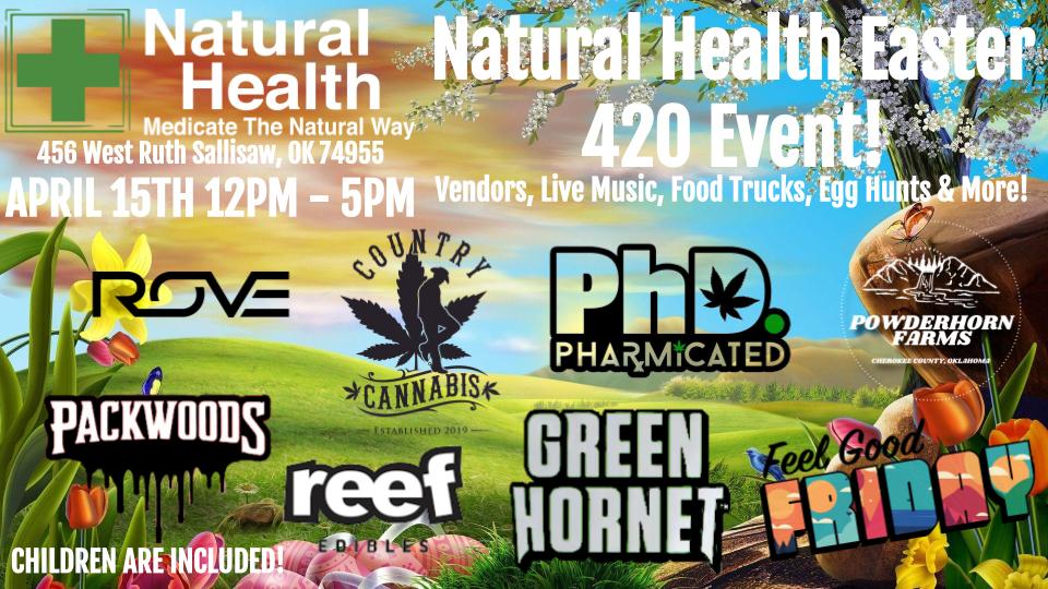 SallisawNH's tweet photo. Don't forget about our Sallisaw Natural Health Easter - 420 Event! 🐣

Vendors are being added every week🤪

This is an event you don't want to miss!!

"Medicate the Natural Way" 

#rovebrand #countrycannabis #pharmicated #powderhornfarms #packwoods #greenhornet #reefedibles https://t.co/WuuRpZ8f9C