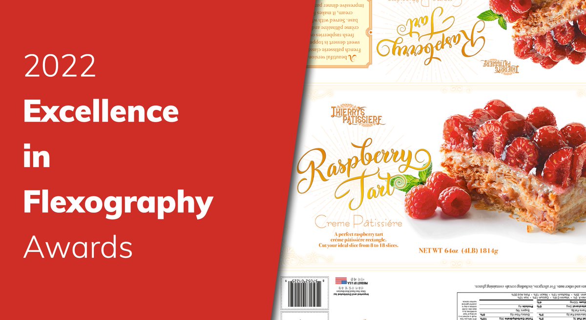 FlexTechAssn's tweet photo. The Thierry's Patissiere Raspberry Tart & Mille Feuille Wrap printed by @SunshineFPC won gold and best of show awards in the wide web category of the 2022 FTA Excellence in Flexography Awards.
See all the winners at https://t.co/zVbmkvJNkD #flexcellence #flexography #packaging https://t.co/vWMdjSqS4e