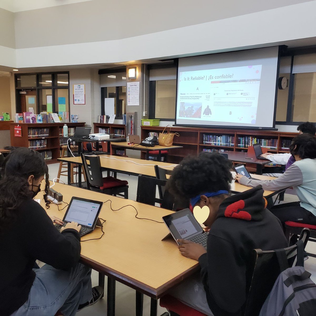 angfalkenberg's tweet photo. Shout out to the 8th grade Spanish Language Arts teachers as we begin our teacher-librarian collaborations on reliable sources. @CHECDC, "We are Digital Citizens" and "We Own Our Learning &amp; Growth".
#DCPSHasLibrarians @DcpsLibrary https://t.co/WYyG8mfsaJ