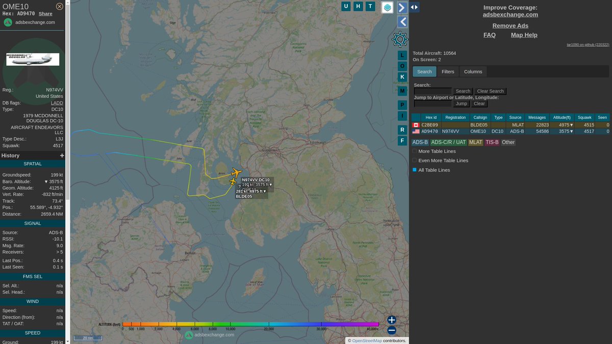 steffanwatkins's tweet photo. You can watch them land, one of the #RCAF CF-188 Hornets is using its Mode-S transponder, doing them the courtesy they don't give us in domestic airspace.
#AD9470 #N974VV #OME10
#C2BE09 #BLDE05
https://t.co/3NNS8L5WQZ https://t.co/3JrgcKK946