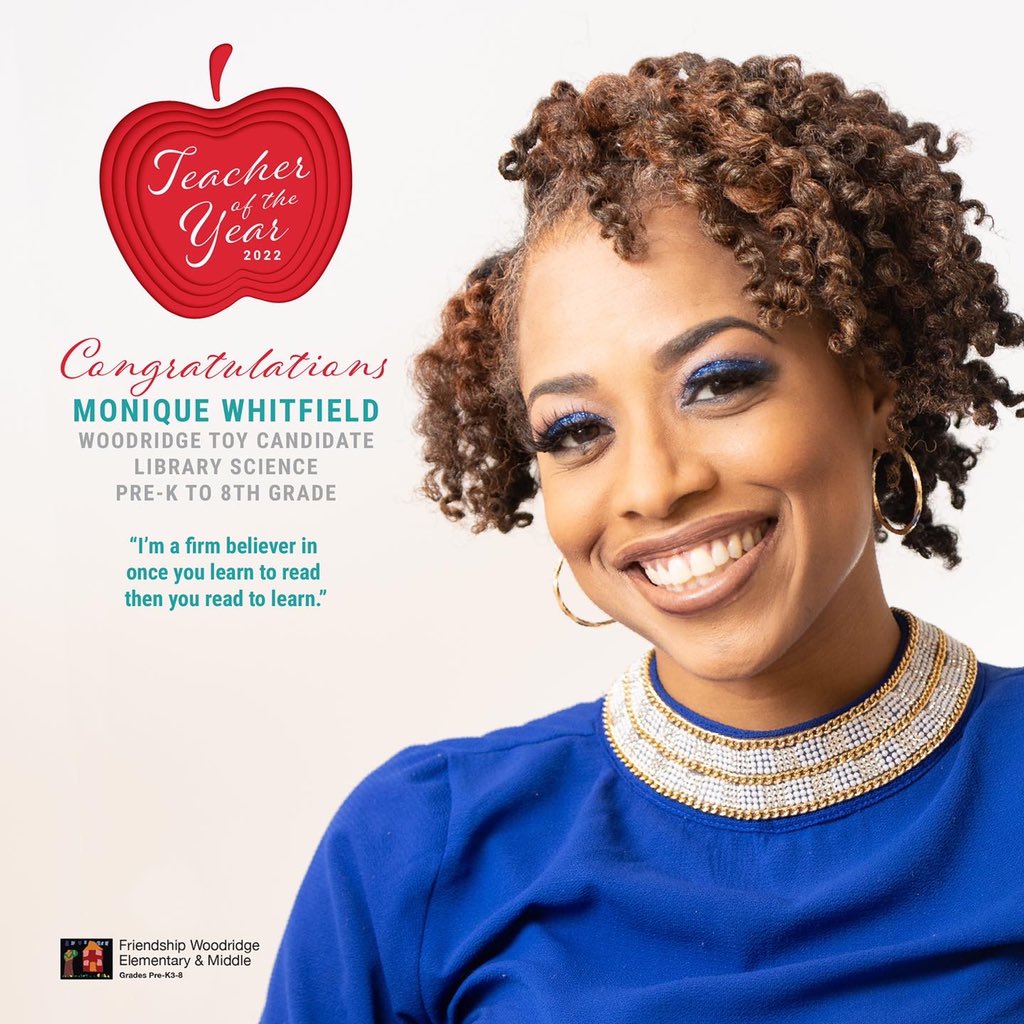 FriendshipPCS's tweet photo. Congratulations to Monique Whitfield, #FPCSWoodridge’s Teacher of the Year finalist!
💙💛🦅
Ms. Whitfield is known as a “pillar in the Woodridge community” and her daily goal is to use reading to prepare her scholars for the world! https://t.co/iOwVmZ69uM