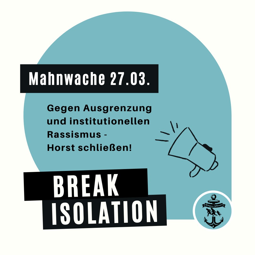 📣diesen Sonntag wieder Mahnwache vor Horst - #BreakIsolation 📣

hrohilft.de/break-isolatio…

#NoLagers #solidarity #Solidarität #LeaveNoOneBehind #Rassismus #IseeRacism <a href="/bleiberecht_mv/">PRO BLEIBERECHT</a>