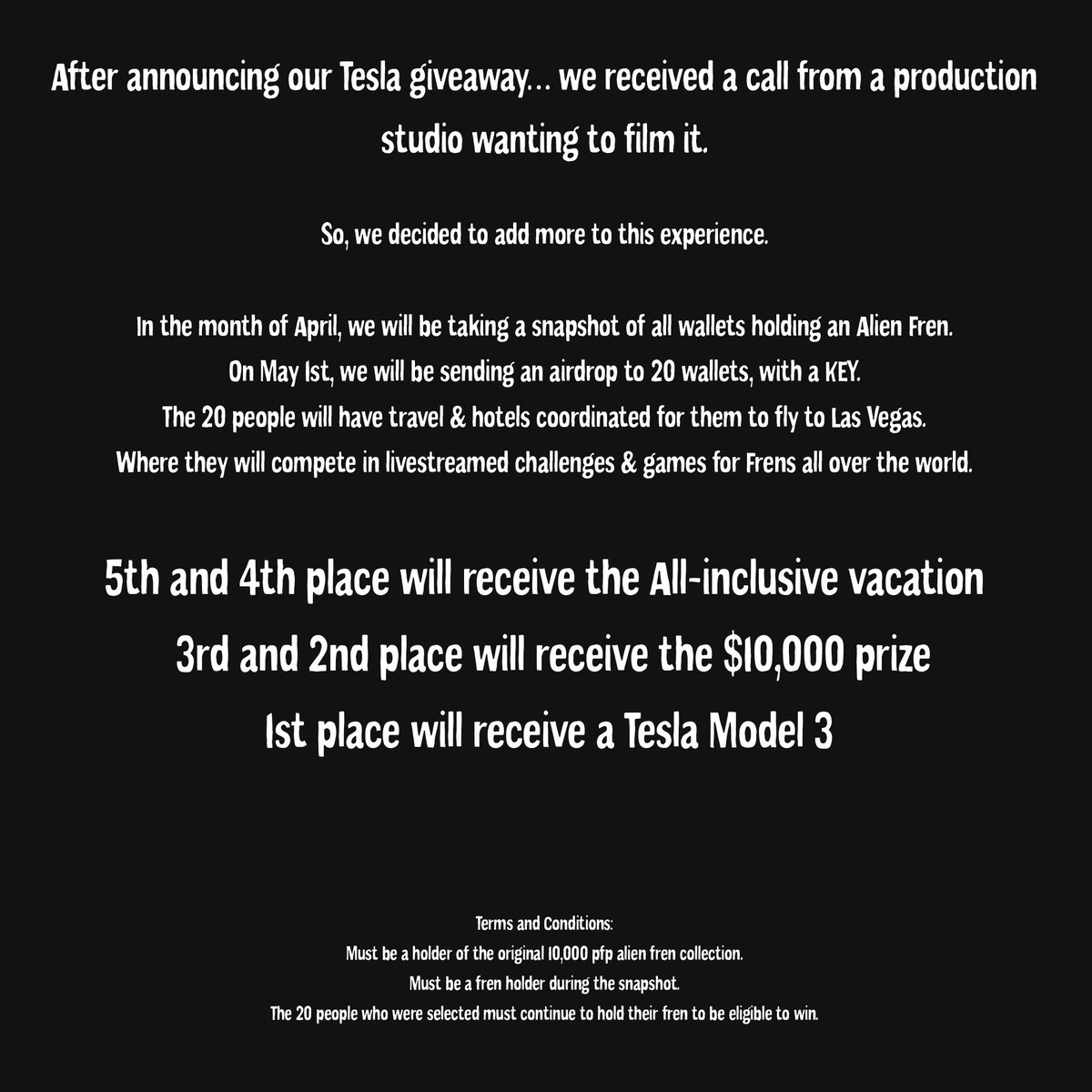 About giving away a Tesla…